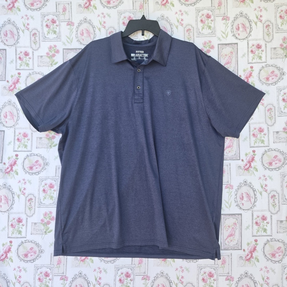 Ariat Tek Polo Shirt‎ Men's XXL Blue Fitted Athletic Performance Golf Casual